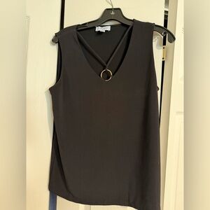 NWOT. Black Sleeveless V-Neck Top with Ring Detail